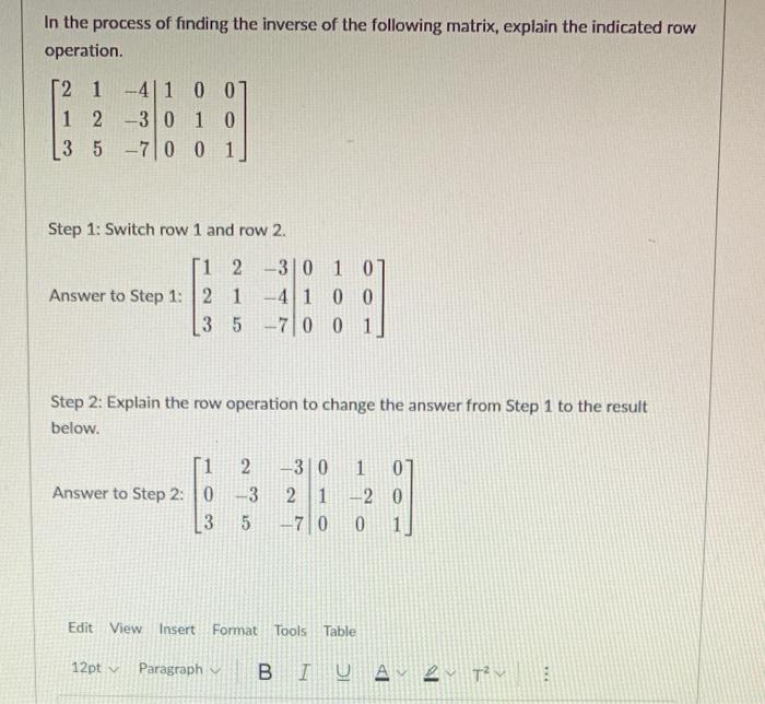 Solved In the process of finding the inverse of the | Chegg.com