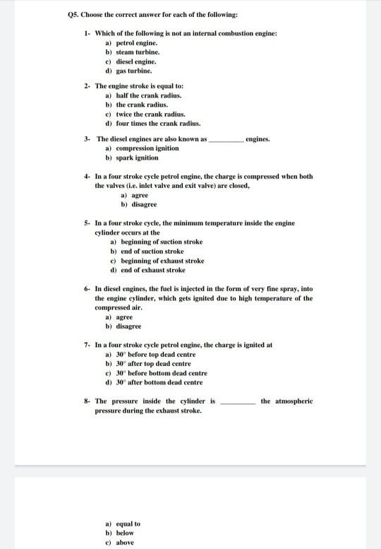 240 Important Internal Combustion Engines MCQ Question and Answer