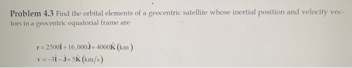 Solved Problem 4.3 Find the orbital elements of a geocentric | Chegg.com