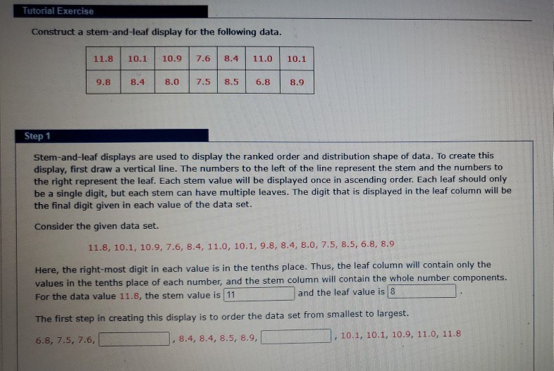 Solved Tutorial Exercise Construct A Stem and leaf Display Chegg