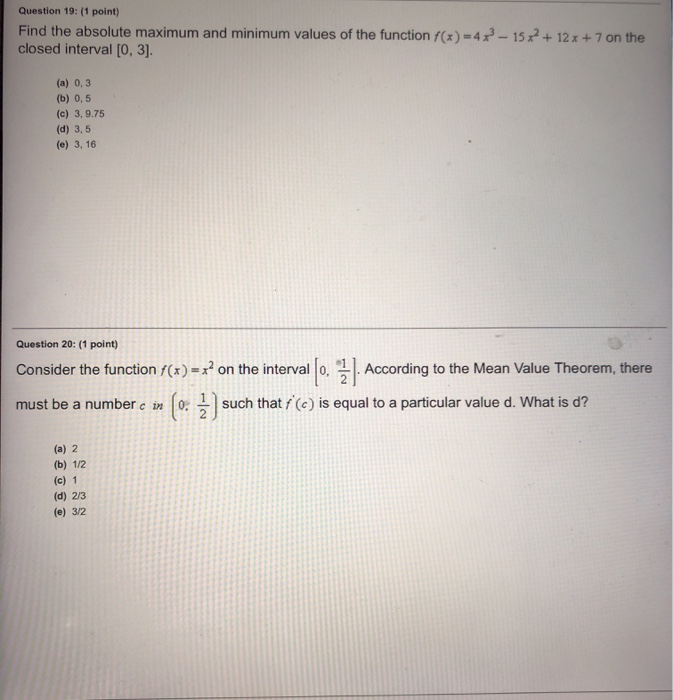 Solved (1 point) Find the minimum and maximum values of | Chegg.com