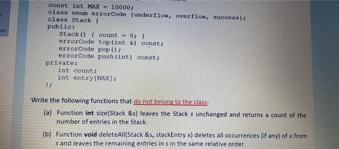 Solved on const int MAX = 10000; class enum errorCode | Chegg.com