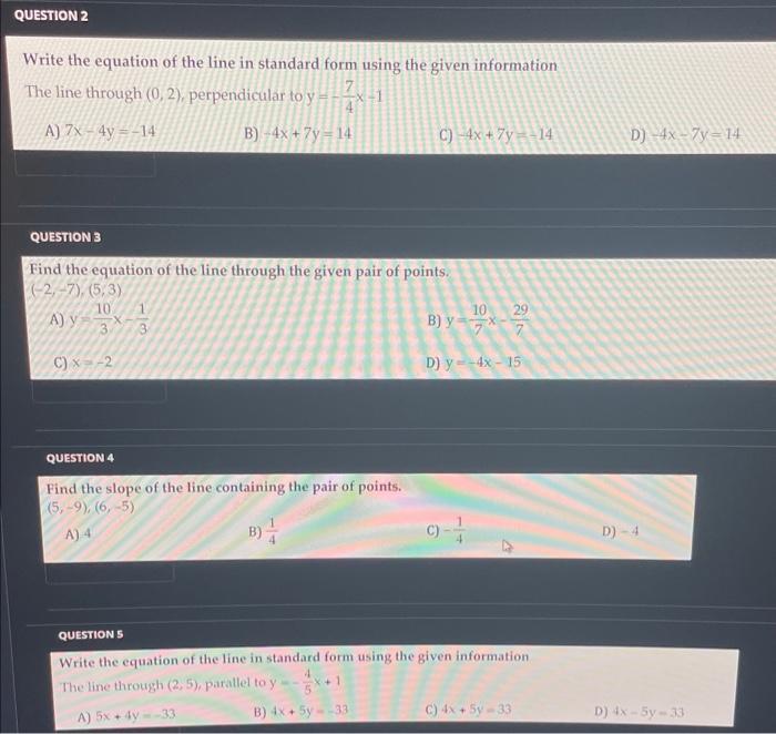 Solved Write the equation of the line in standard form using | Chegg.com
