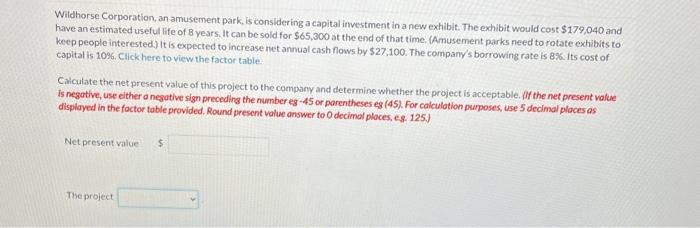 Solved Wildhorse Corporation, an amusement park, is | Chegg.com