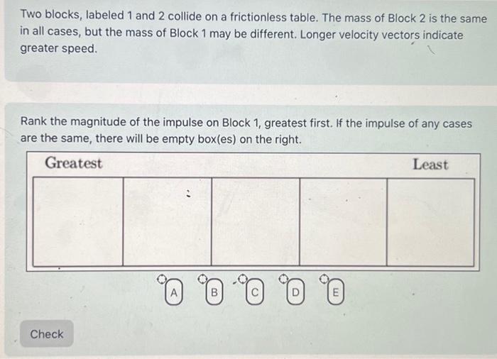Two blocks, labeled 1 and 2 collide on a frictionless | Chegg.com