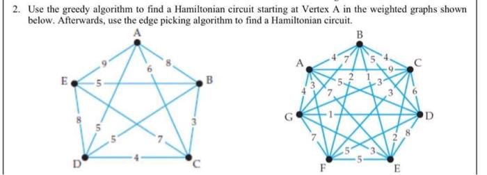 Solved 2. Use the greedy algorithm to find a Hamiltonian | Chegg.com