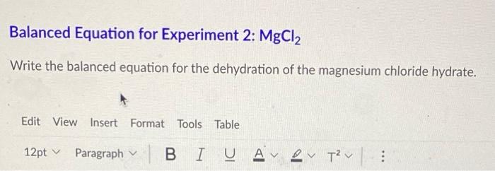 Solved Balanced Equation for Experiment 2: MgCl₂ Write the | Chegg.com
