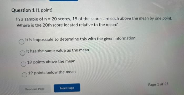 Solved In A Sample Of N=20 Scores, 19 Of The Scores Are Each | Chegg.com