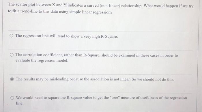 Solved The scatter plot between X and Y indicates a curved | Chegg.com