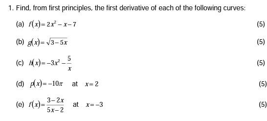 Solved 1 Find From First Principles The First Derivative 7634