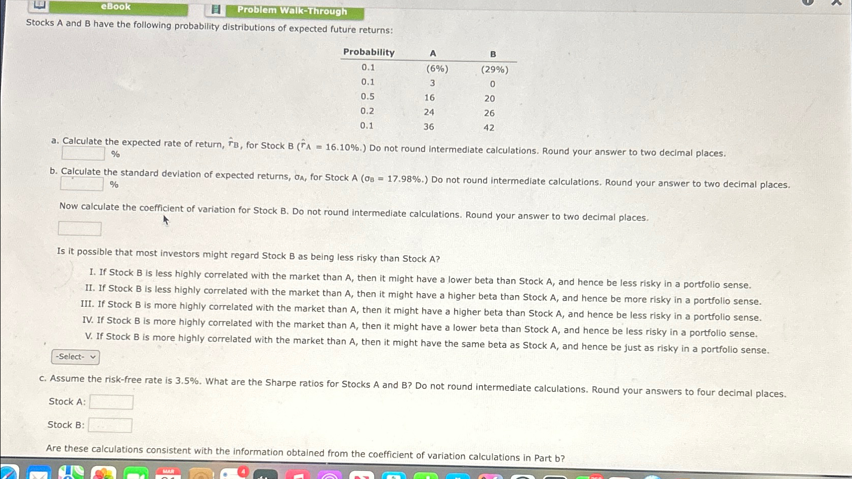 Solved EBookProblem Walk-throughStocks A And B ﻿have The | Chegg.com