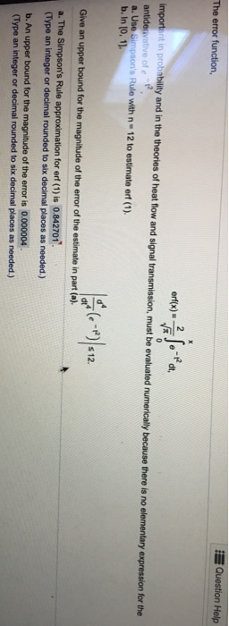 Solved The error function, Question Help important in | Chegg.com