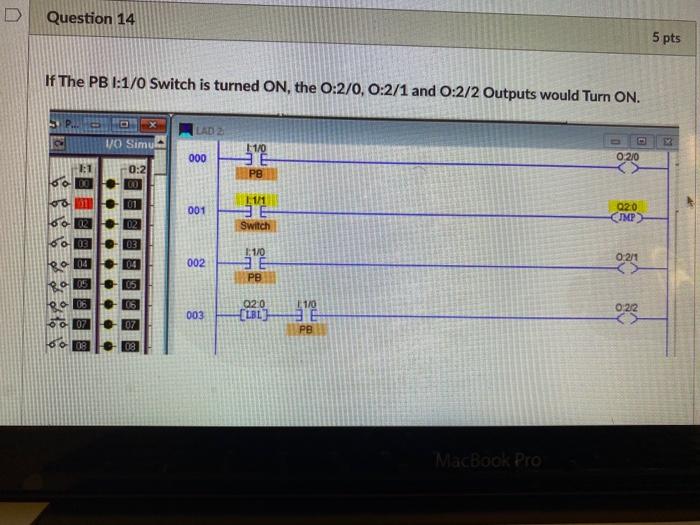Solved D Question 14 5 pts If The PB I:1/0 Switch is turned | Chegg.com