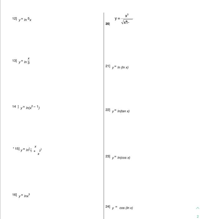 \( \left.y=\ln \frac{x}{3} \quad 21\right] y=\ln (\ln x) \)