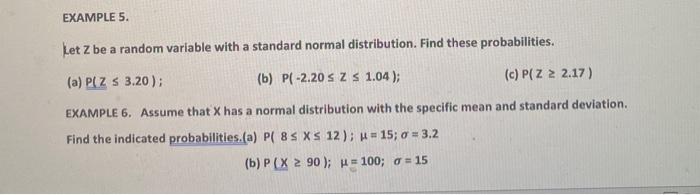 Solved EXAMPLE 5. Let Z be a random variable with a standard | Chegg.com