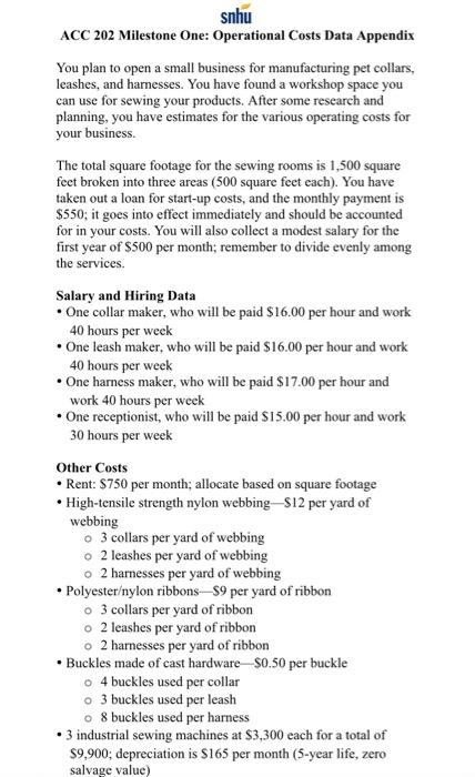 Milestone One - Variable and Fixed Costs22 23 Leashes | Chegg.com