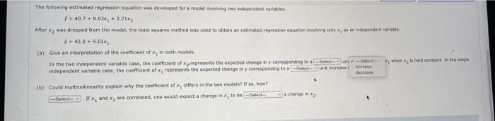 Solved The following estimated regrettian equation was | Chegg.com