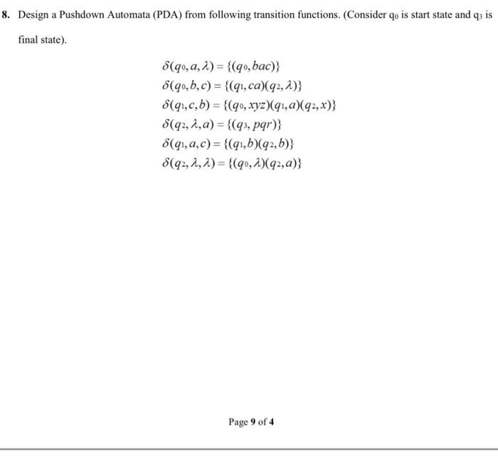 Solved Design A Pushdown Automata (PDA) From Following | Chegg.com