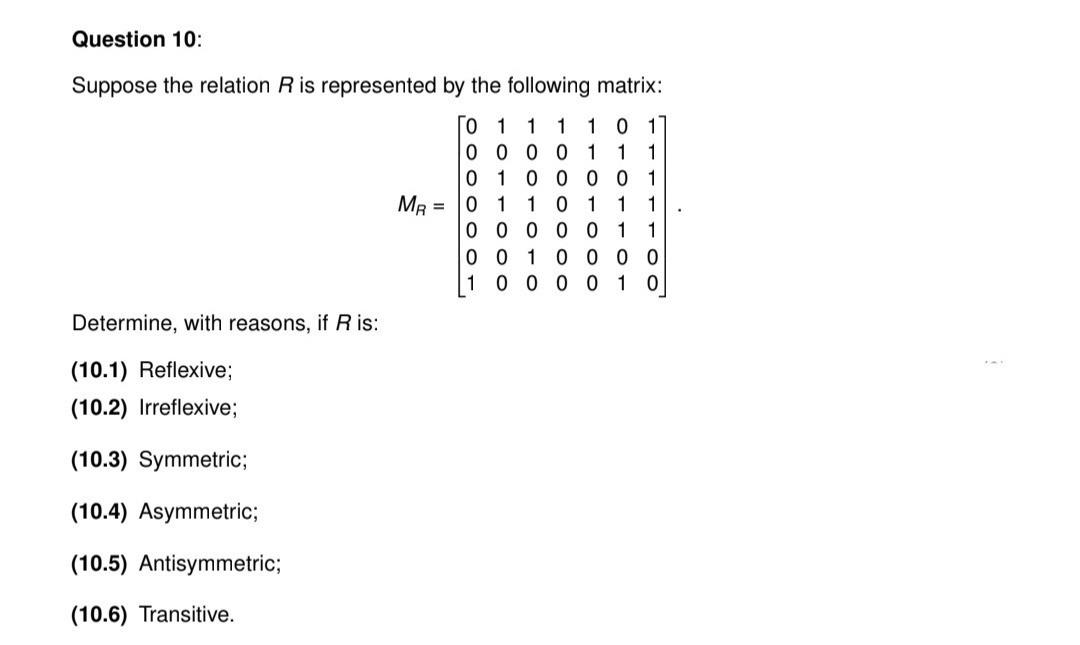 Solved Suppose the relation R is represented by the | Chegg.com