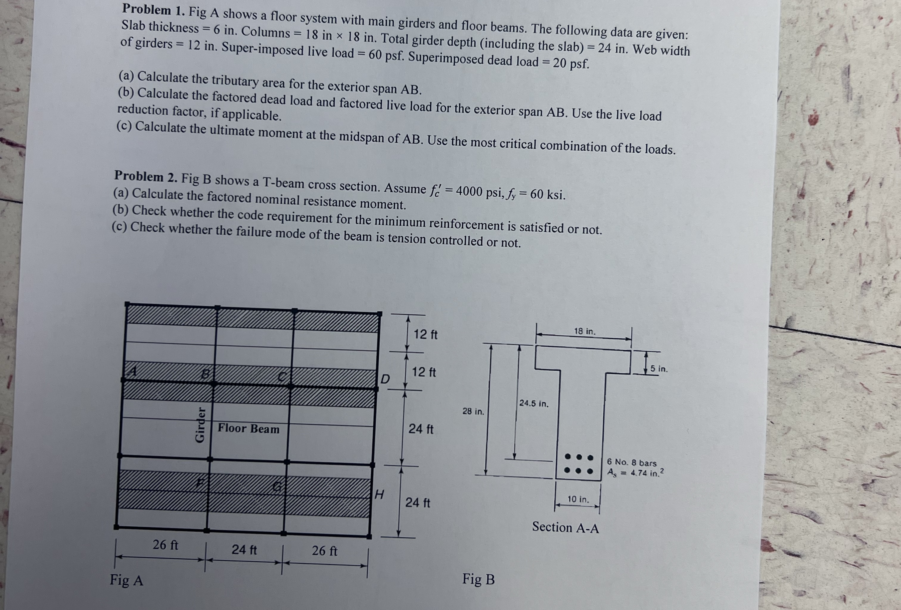 Solved Problem 1. ﻿Fig A shows a floor system with main | Chegg.com