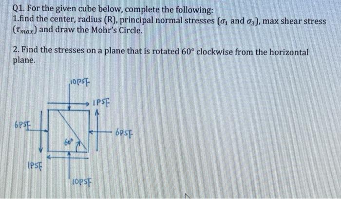 Q1. For the given cube below, complete the following: | Chegg.com