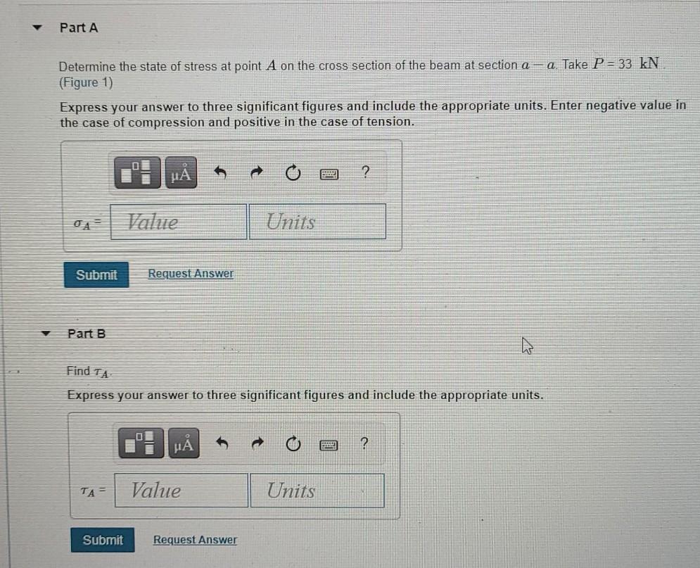 Solved Part A Determine the state of stress at point A on | Chegg.com