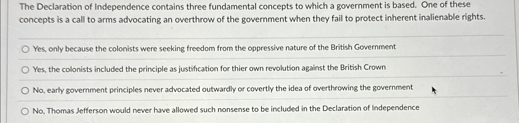 Solved The Declaration of Independence contains three | Chegg.com