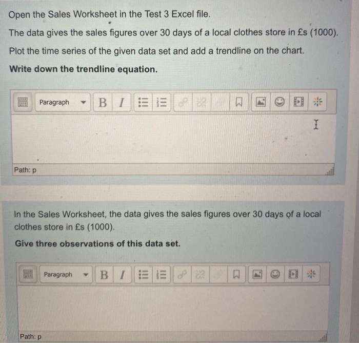 Solved Open The Sales Worksheet In The Test 3 Excel File Chegg Com