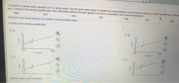 Solved A sample of human brain volumes (cm) is given below. | Chegg.com