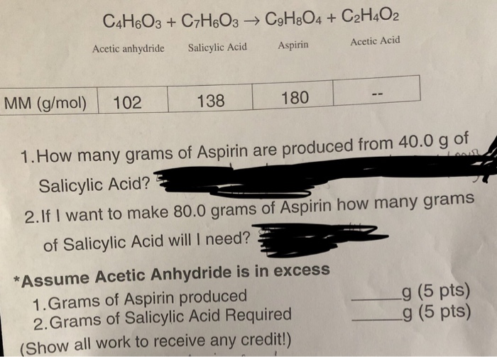 Solved C4H6O3 + C7H603 → C9H2O4 + C2H4O2 Acetic Acid Acetic