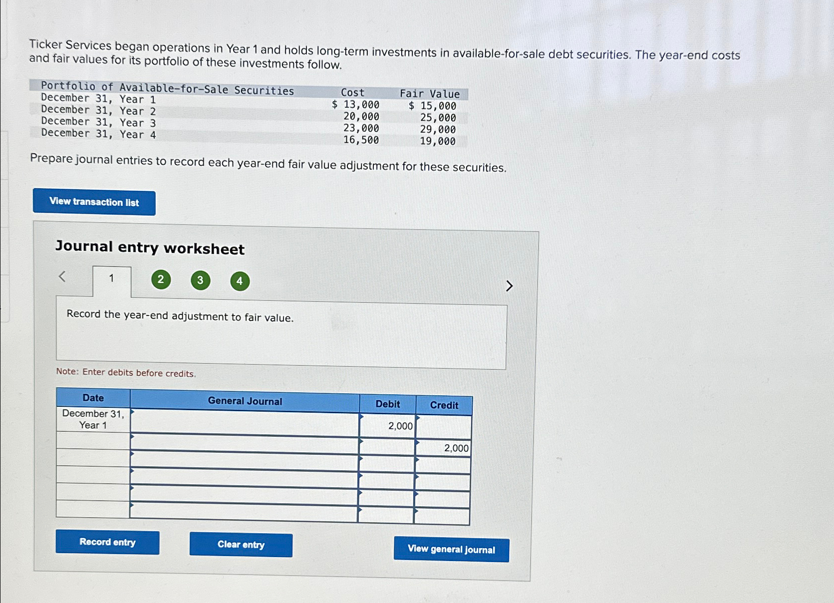 Solved Ticker Services began operations in Year 1 ﻿and holds | Chegg.com