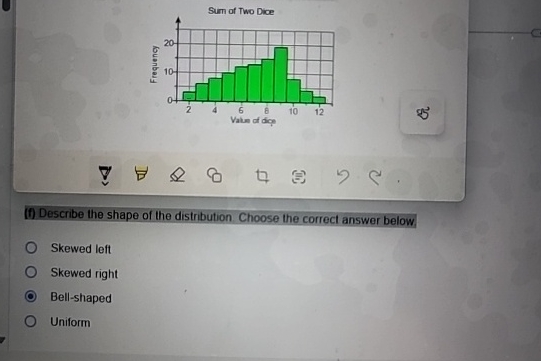 Solved (f) ﻿Describe the shape of the distribution Choose | Chegg.com