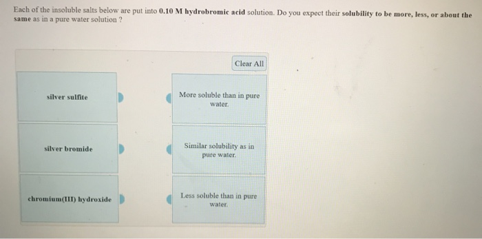 Which Molecule Would You Expect To Be More Soluble In Water? Solved: Each Of The Insoluble Salts Below Are Put Into 0.1... | Chegg.com