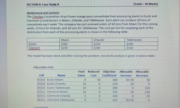 SECTION B: Case Study B (Total - 30 Marks) Background | Chegg.com