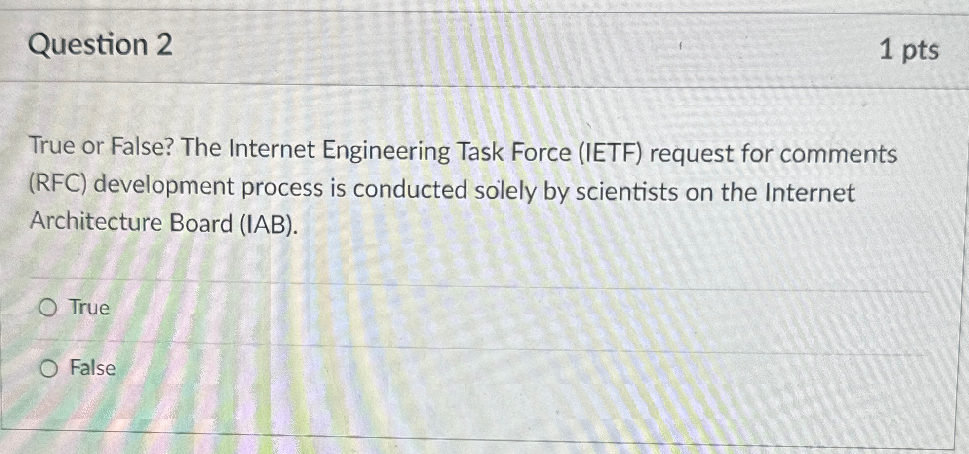 Solved Question 21ptsTrue or False? The Internet Engineering | Chegg.com