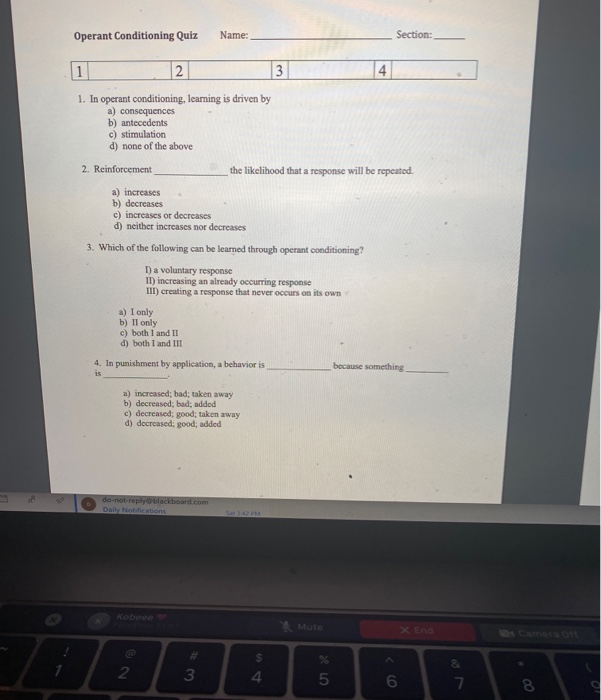 Solved Operant Conditioning Quiz Name Section 1. In