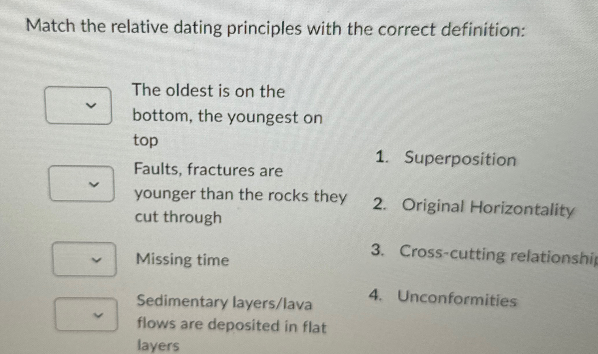 Solved Match the relative dating principles with the correct | Chegg.com