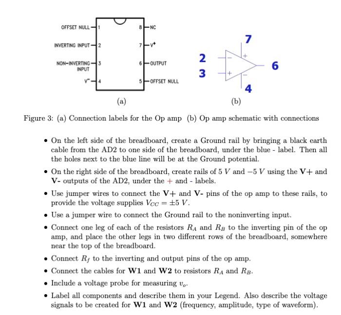 (a)
(D)
gure 3: (a) Connection labels for the \( \mathrm{Op} \) amp (b) \( \mathrm{Op} \) amp schematic with connections
- On