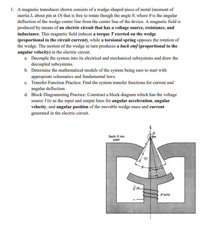 Solved A magnetic transducer shown consists of a | Chegg.com