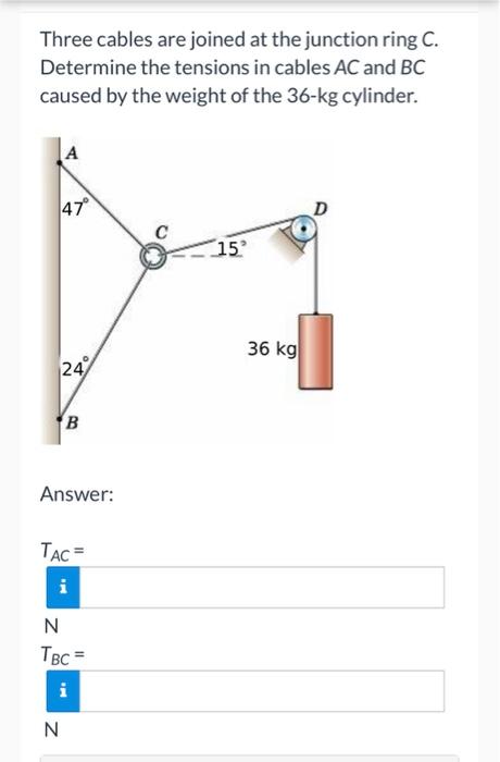 Solved Three cables are joined at the junction ring C. | Chegg.com