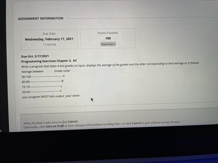 Solved ASSIGNMENT INFORMATION Points Possible 100 Due Date | Chegg.com