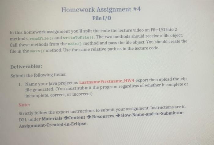 Solved Homework Assignment #4 File I/O In this homework | Chegg.com