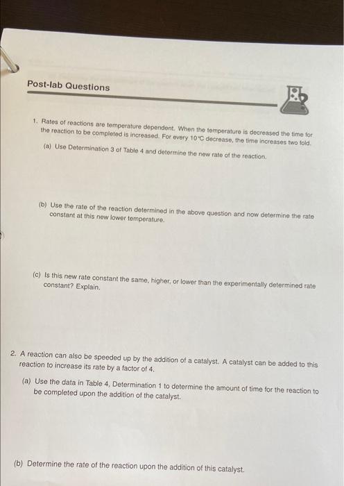 Post-lab Questions 1. Rates of reactions are | Chegg.com