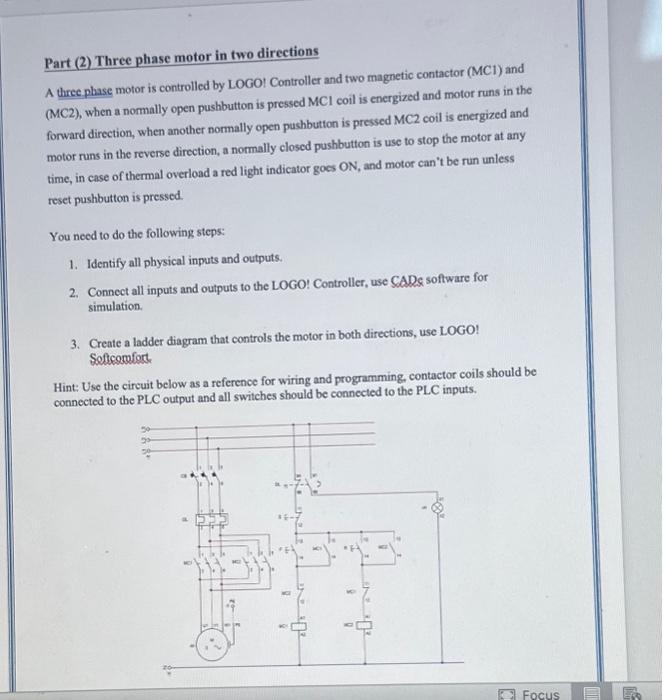 Solved Part (2) Three phase motor in two directions A three