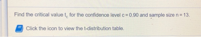 Solved Find the critical value for the confidence level c = | Chegg.com