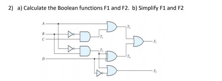 Solved 2) a) Calculate the Boolean functions F1 and F2. b) | Chegg.com