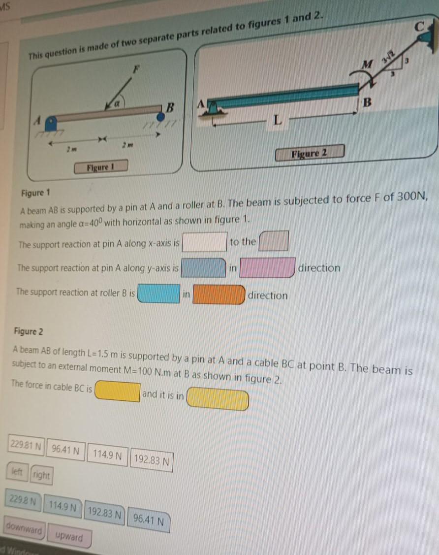 Solved Figure 1 A beam AB is supported by a pin at A and a | Chegg.com
