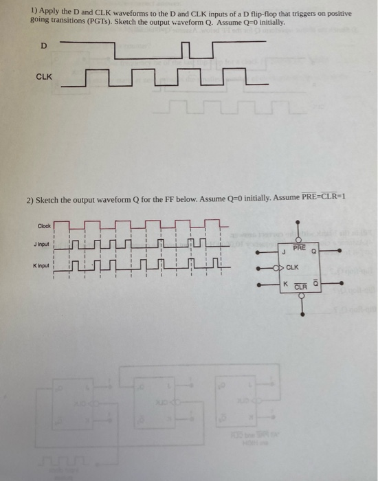 Solved 1) Apply the D and CLK waveforms to the D and CLK | Chegg.com