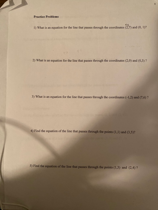 Solved Practice Problems 1) What is an equation for the line | Chegg.com