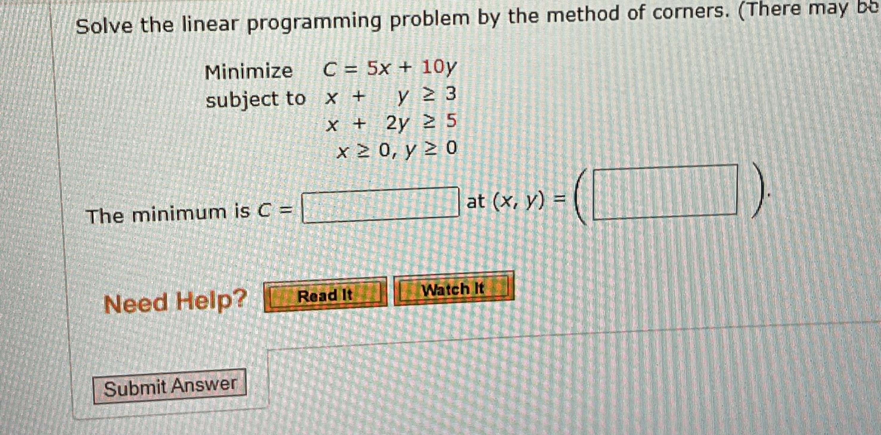 Solved Solve the linear programming problem by the method of | Chegg.com